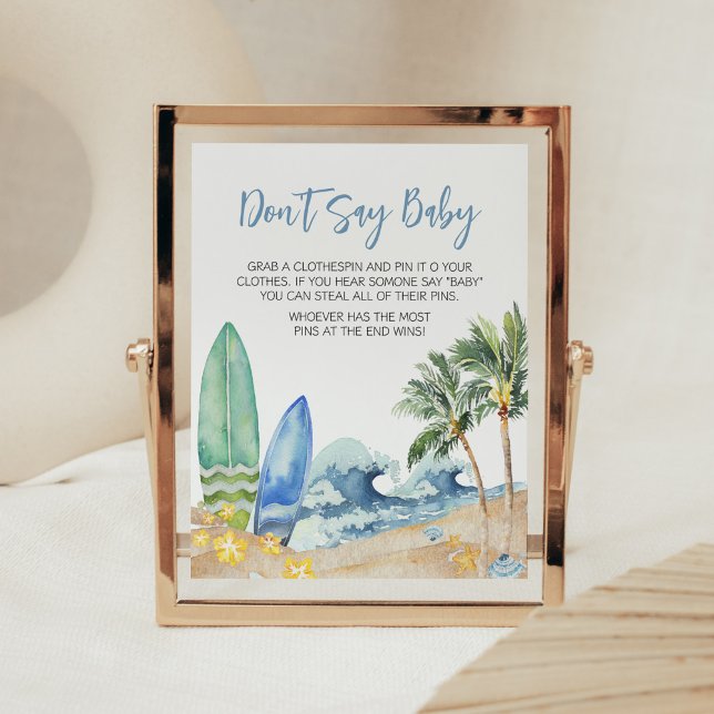 Póster Bebé a bordo del Baby Shower Beach No digas bebé (Surfing Summer Boy Baby Shower Don't Say Baby Sign)
