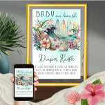 Póster Bebé a bordo del Diaper Tropical Surfing Raffle<br><div class="desc">El diseño floral exótico con temática de surf tropical "Baby on Board" es una plantilla de una ducha para bebés con un tema neutro de género y un toque tropical. El diseño retrata un conjunto de tablas de surf coloridas con el océano y una ola de salpicaduras en medio de...</div>