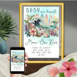 Póster Bebé a bordo del Tropical Surfing Mom-Osa Bar<br><div class="desc">El diseño floral exótico con temática de surf tropical "Baby on Board" es una plantilla de una ducha para bebés con un tema neutro de género y un toque tropical. El diseño retrata un conjunto de tablas de surf coloridas con el océano y una ola de salpicaduras en medio de...</div>