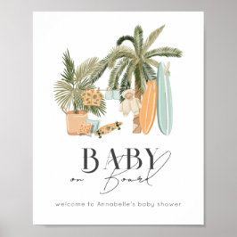 Póster Bebé a bordo Surf Baby Shower Welcome Sign