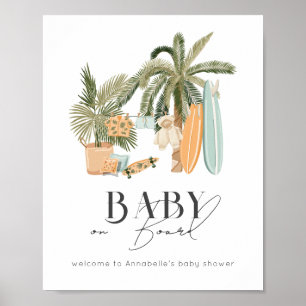 Póster Bebé a bordo Surf Baby Shower Welcome Sign