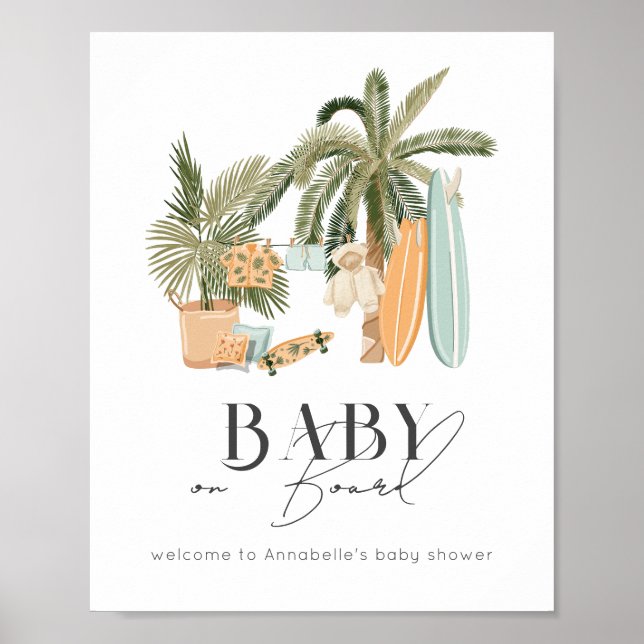 Póster Bebé a bordo Surf Baby Shower Welcome Sign (Frente)