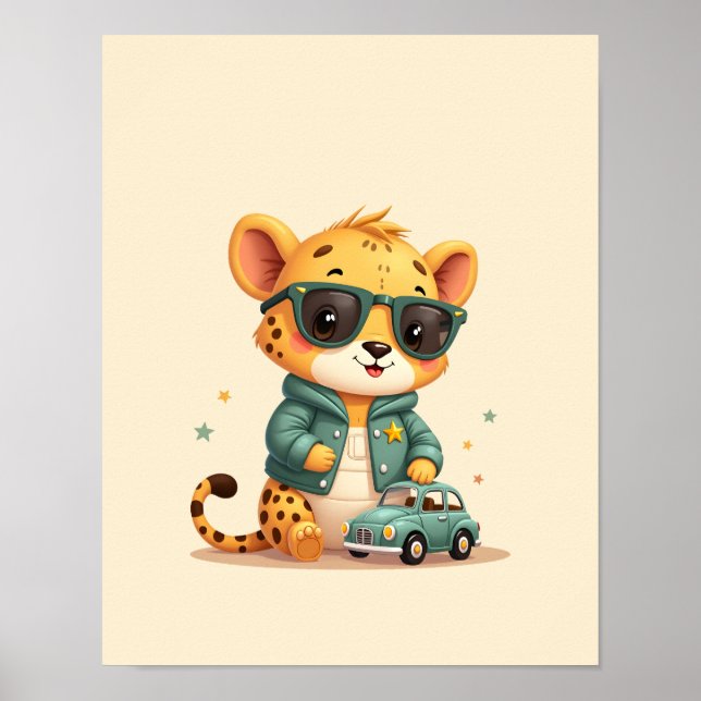 Póster Bebé Adorable Cheetah Safari Nursery Art (Frente)