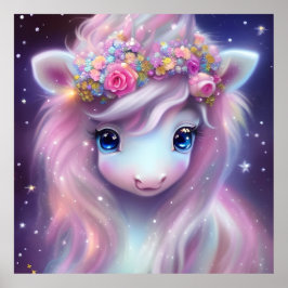 Póster Bebé Adorable Fantasy Unicorn