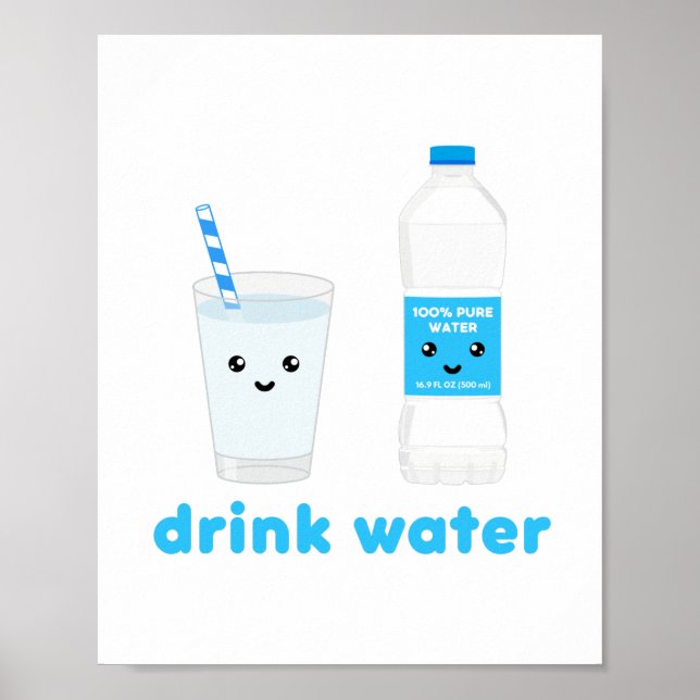 Póster Bebe agua - diseño Kawaii (Frente)