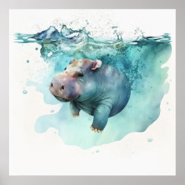 Póster Bebé animal para enfermería, poster de hipopótamo