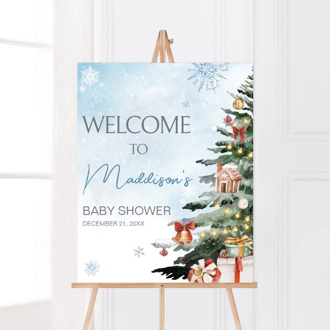 Póster Bebé azul de invierno hace frío fuera de la bienve (Baby It's Cold Outside Baby Shower Welcome Sign)