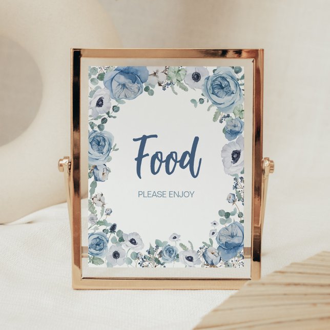 Póster Bebé azul en comida Baby Shower en sangre (Dusty Blue Wildflower Baby Shower Food Sign)