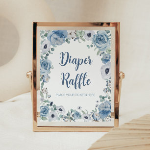 Póster Bebé azul en flor Baby Shower Diaper Raffle