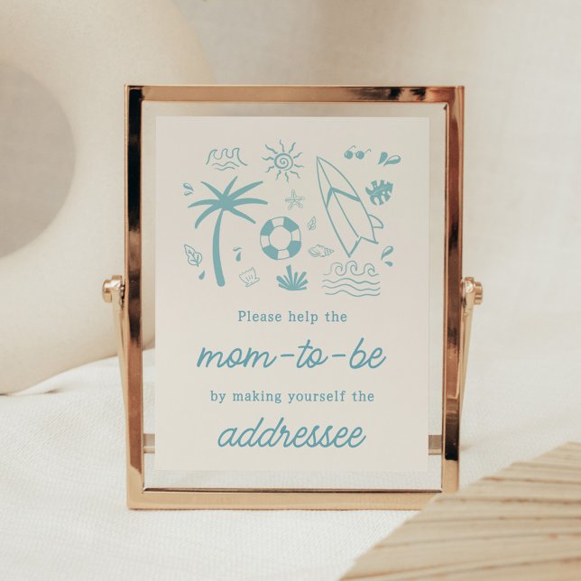 Póster Bebé azul surf en la estación de sobres a bordo (Blue Surf Baby on Board Baby Shower Envelope Station Sign)