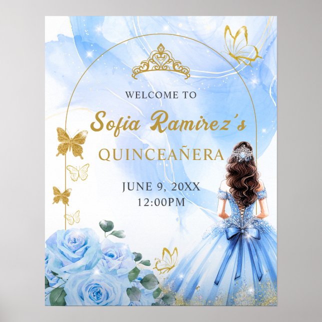 Póster Bebé Azul Vestido Princesa Quinceañera Fiesta (Frente)