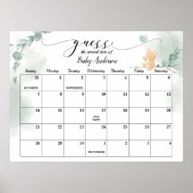 Bebé Bear Shower Adivina fecha de vencimiento Cale