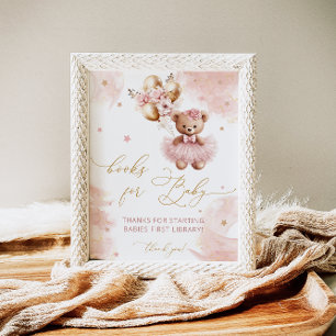 Póster Bebé bebé con globo de osito rosa para bebé