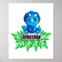 Bebé Blue Triceratops Dinosaur Poster Blanco