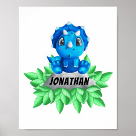 Póster Bebé Blue Triceratops Dinosaur Poster Blanco