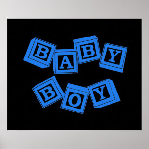 Póster Bebé Blue Wood Alphabet Cube Blocks
