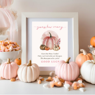 Póster Bebé Calabaza Dulce Rosa Baby Shower Adivina Cuánt