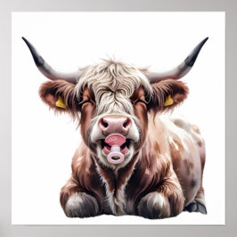 Póster Bebé con flores en la vaca Highland - Nursery de g