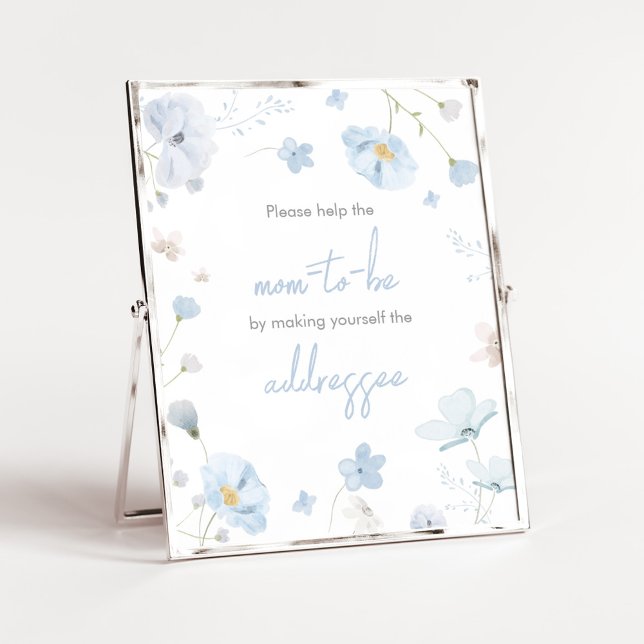 Póster Bebé con Primavera Azul Floral en estación de sobr (Blue Spring Floral Baby in Bloom Baby Shower Envelope Station Sign)