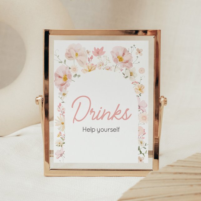 Póster Bebé de arco de flores silvestres en las bebidas d (Boho Arch Wildflower Baby in Bloom Baby Shower Drinks Sign)
