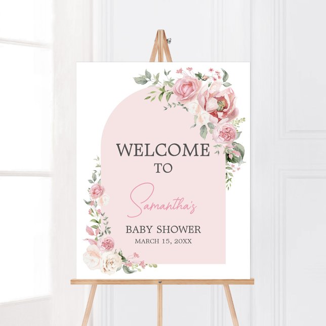 Póster Bebé de arco floral en la bienvenida de Baby Showe (Baby in Bloom Floral Arch Baby Shower Welcome Sign
)