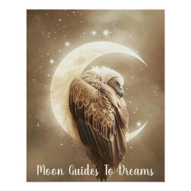 Póster Bebé de ave bovina durmiendo en la luna (Anverso)