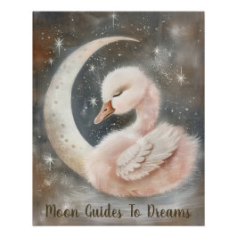 Póster Bebé de ave de cabra durmiendo en la luna