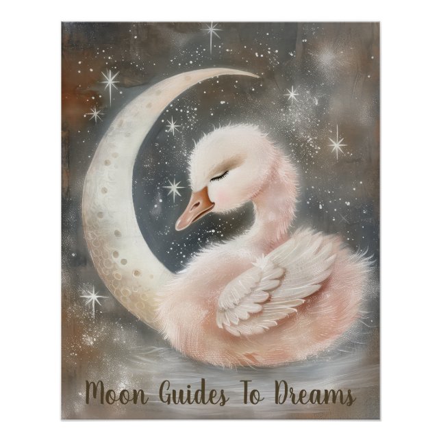 Póster Bebé de ave de cabra durmiendo en la luna (Anverso)