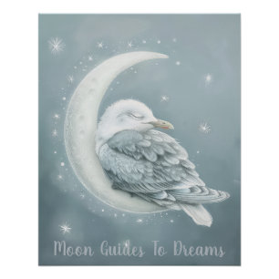 Póster Bebé de ave de gaviota durmiendo en la luna