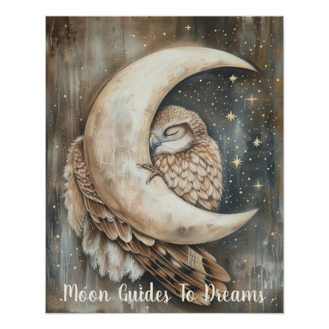 Póster Bebé de ave de halcón durmiendo en la Luna (Anverso)