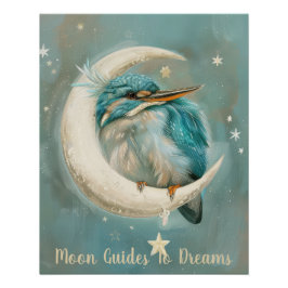 Póster Bebé de ave de Kingfisher durmiendo en la Luna