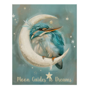 Póster Bebé de ave de Kingfisher durmiendo en la Luna