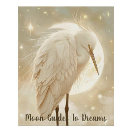 Póster Bebé de ave egret durmiendo en la luna