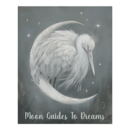 Póster Bebé de ave grúa durmiendo en la luna