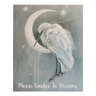 Póster Bebé de ave Heron durmiendo en la Luna