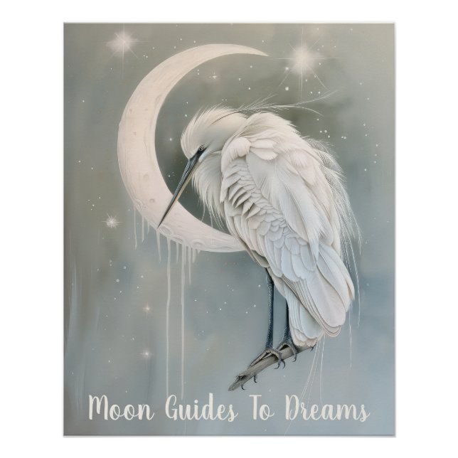 Póster Bebé de ave Heron durmiendo en la Luna (Anverso)