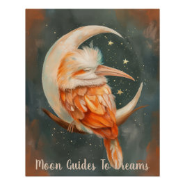 Póster Bebé de ave Hornbill durmiendo en la Luna