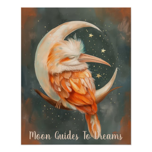 Póster Bebé de ave Hornbill durmiendo en la Luna (Anverso)