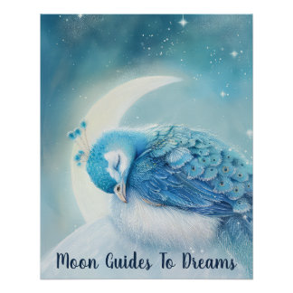 Póster Bebé de ave pavo real durmiendo en la luna