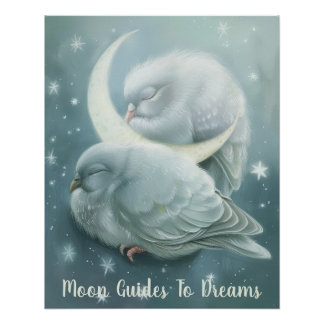 Póster Bebé de ave pichón durmiendo en la luna