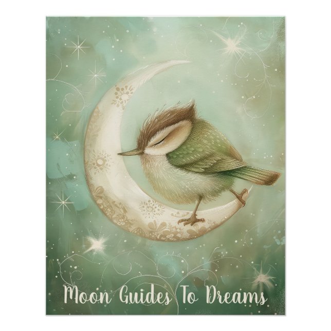 Póster Bebé de aves silvestres durmiendo en la luna (Anverso)