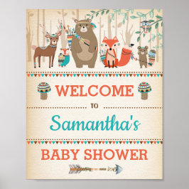 Póster Bebé de bosque tribal animales salvajes de un solo