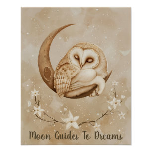 Póster Bebé de búho durmiendo en la luna