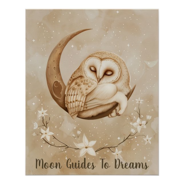 Póster Bebé de búho durmiendo en la luna (Anverso)