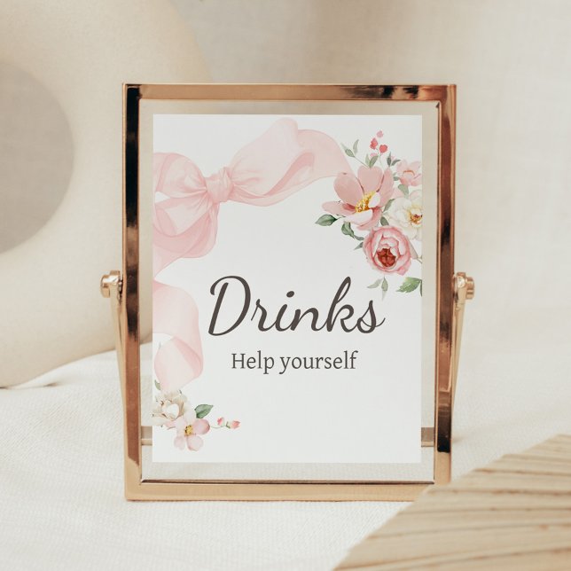 Póster Bebé de coqueta floral en bebidas de Baby Shower e (Baby in Bloom Floral Coquette Drinks Sign)