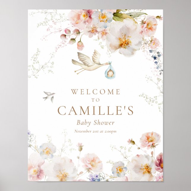 Póster Bebé de flores silvestres en Bloom Boy Baby Shower (Frente)