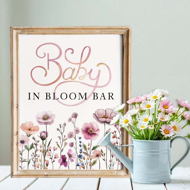 Póster Bebé de flores silvestres en el Poster de bar Bloo (Baby Shower Sign)