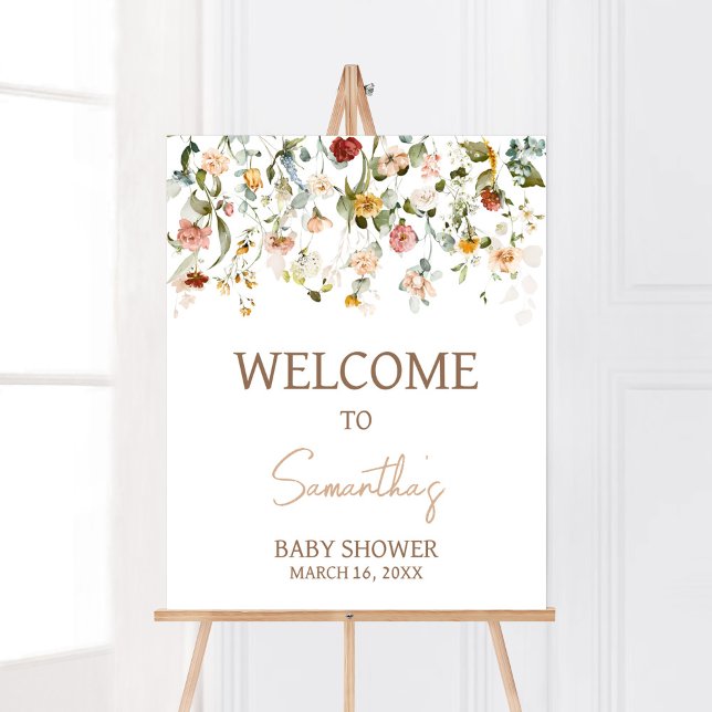 Póster Bebé de flores silvestres en la bienvenida de Baby (Boho Spring Floral Baby Shower Welcome Sign)