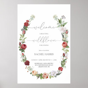 Póster Bebé de flores silvestres en un signo de bienvenid