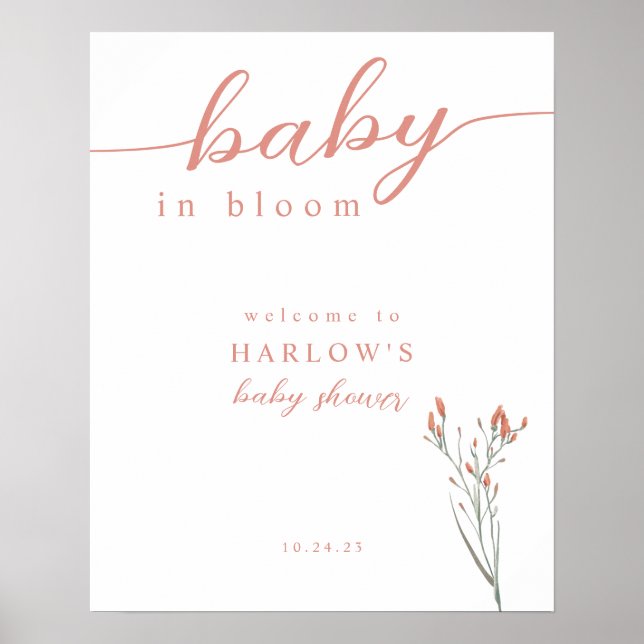 Póster Bebé de flores silvestres en un signo de bienvenid (Frente)